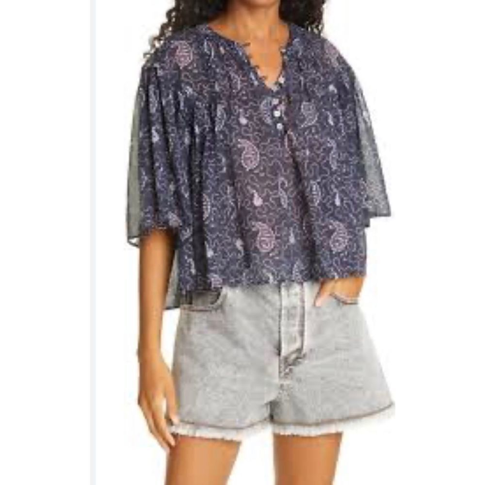 Isabel Marant Algari Paisley Printed Button-Front Shirt Blue Paisley NWT Size 44